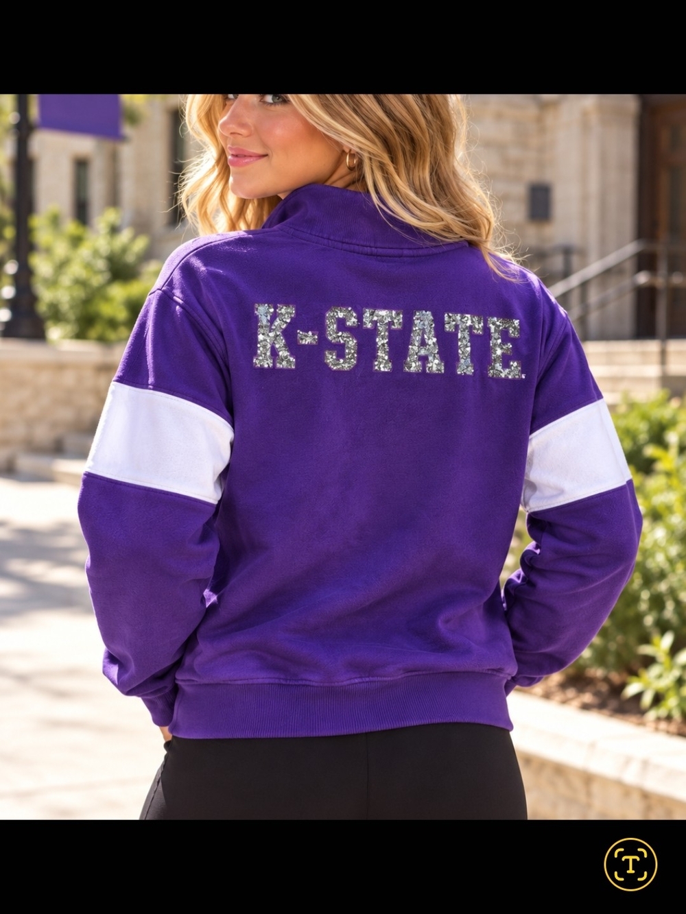 Victoria's Secret PINK Purple Quarter-Zip Sweatshirt KSTATE WILDCATS 2014